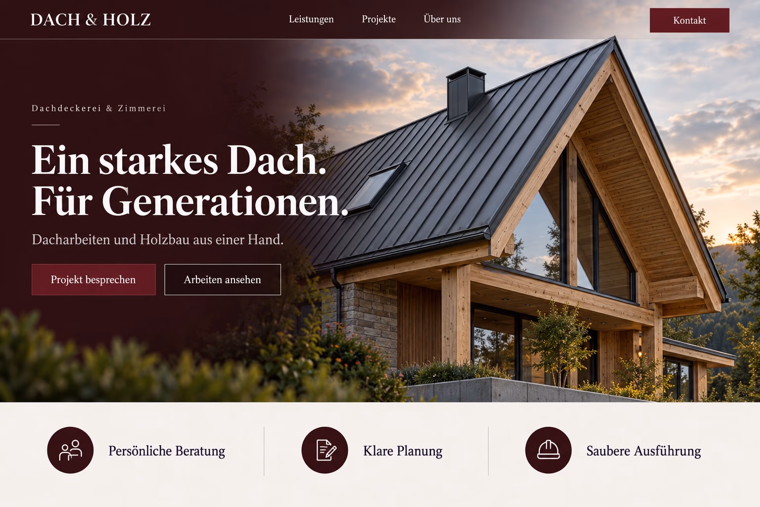 Beispieldesign: Website für Dach & Zimmerei