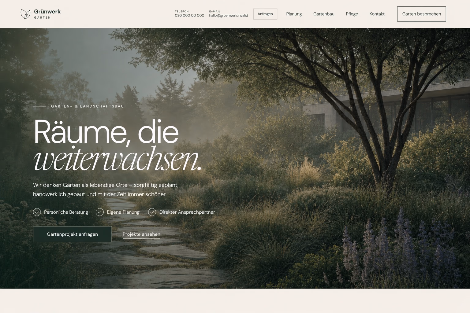 Beispieldesign: Website für Garten- & Landschaftsbau