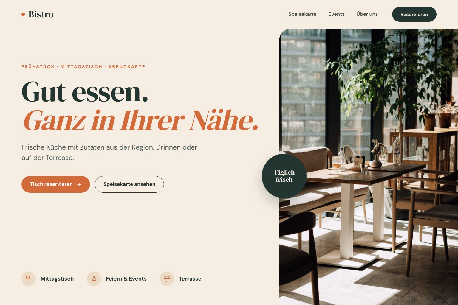 Beispieldesign: Website für Café & Restaurant