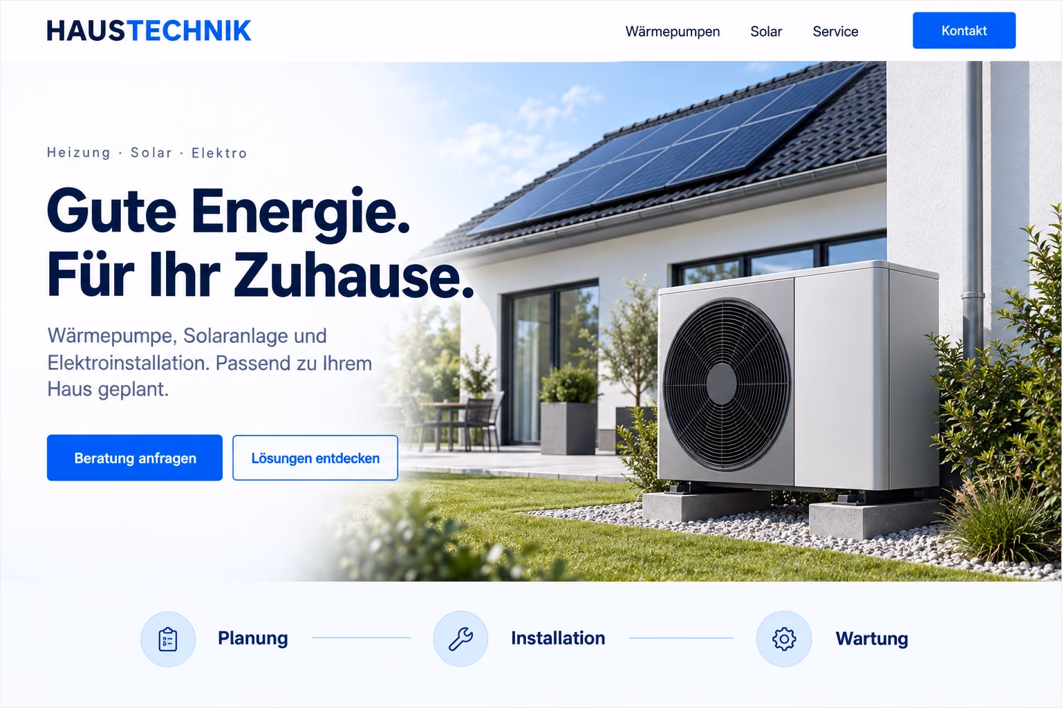 Beispieldesign: Website für Heizung, Solar & Elektro