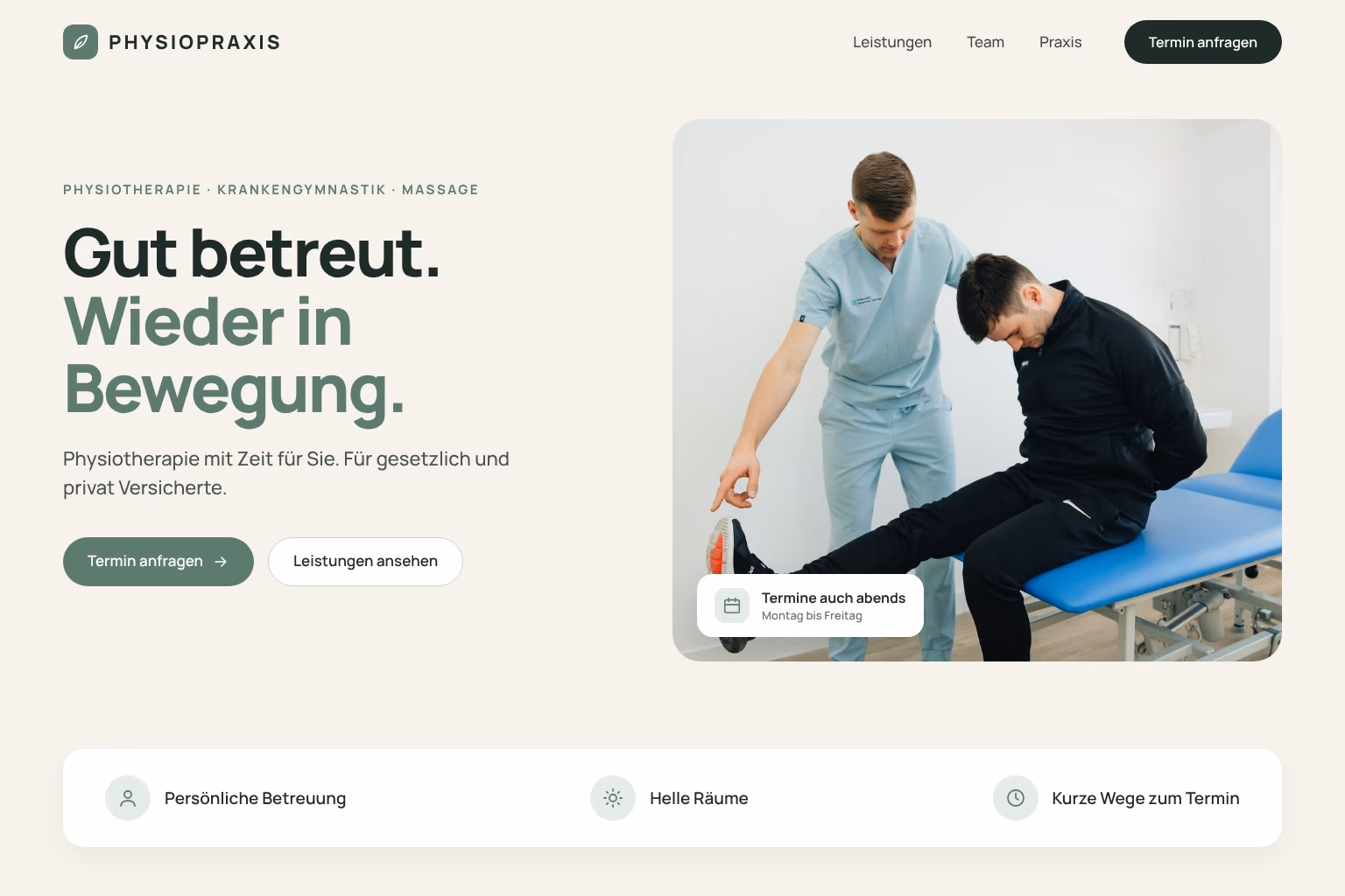 Beispieldesign: Website für Physiotherapie