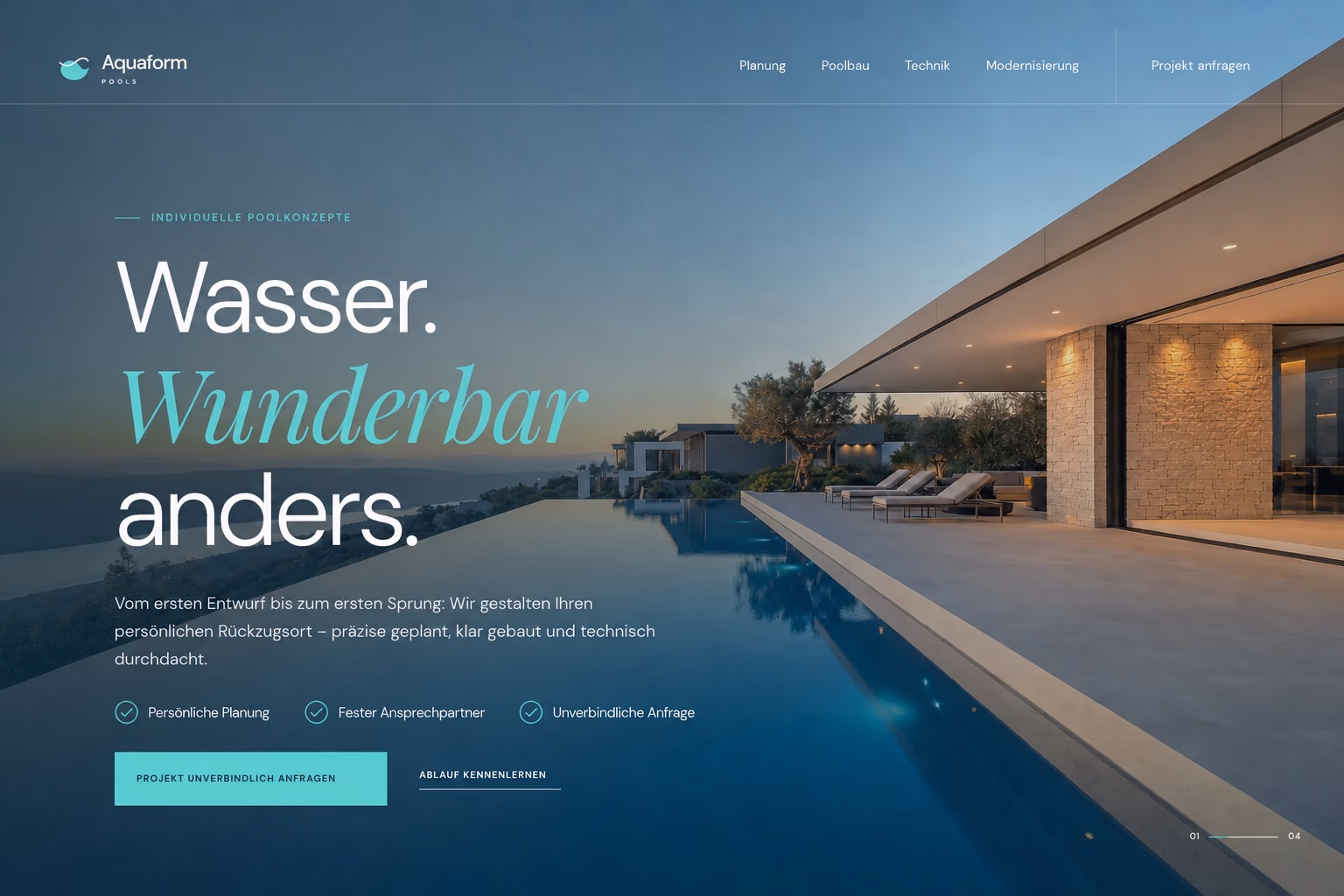 Beispieldesign: Website für Poolbau