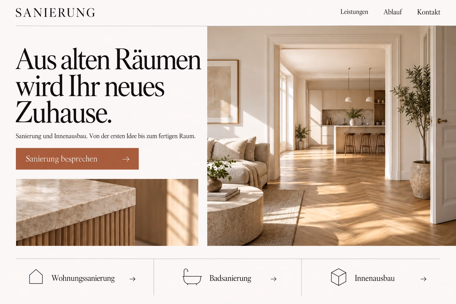 Beispieldesign: Website für Sanierung & Modernisierung