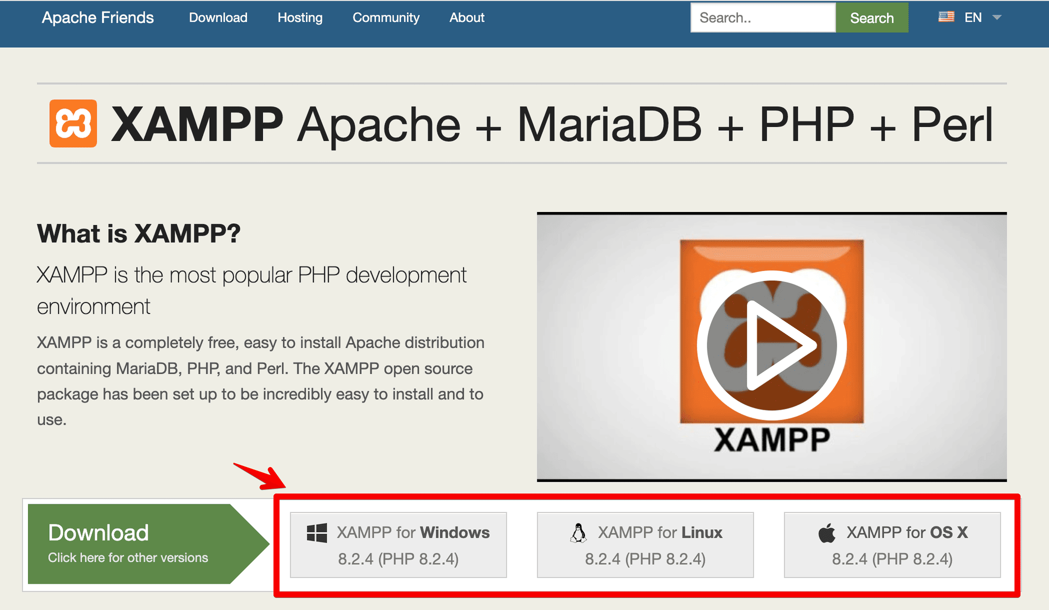 Download XAMPP for the appropriate operating system