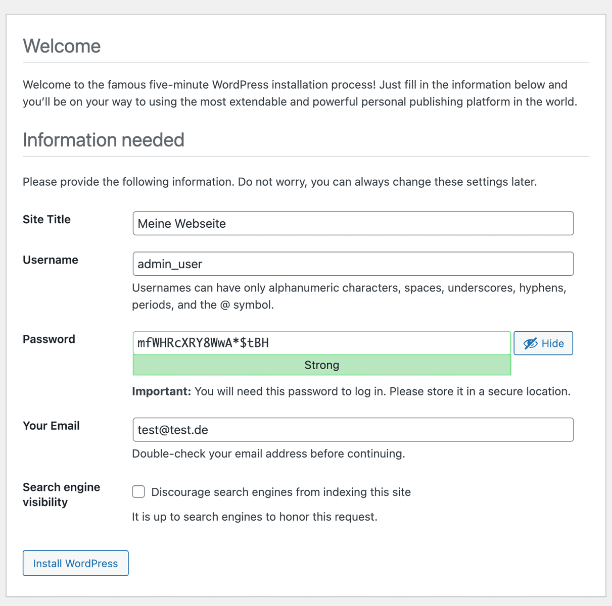 Configure WordPress login information