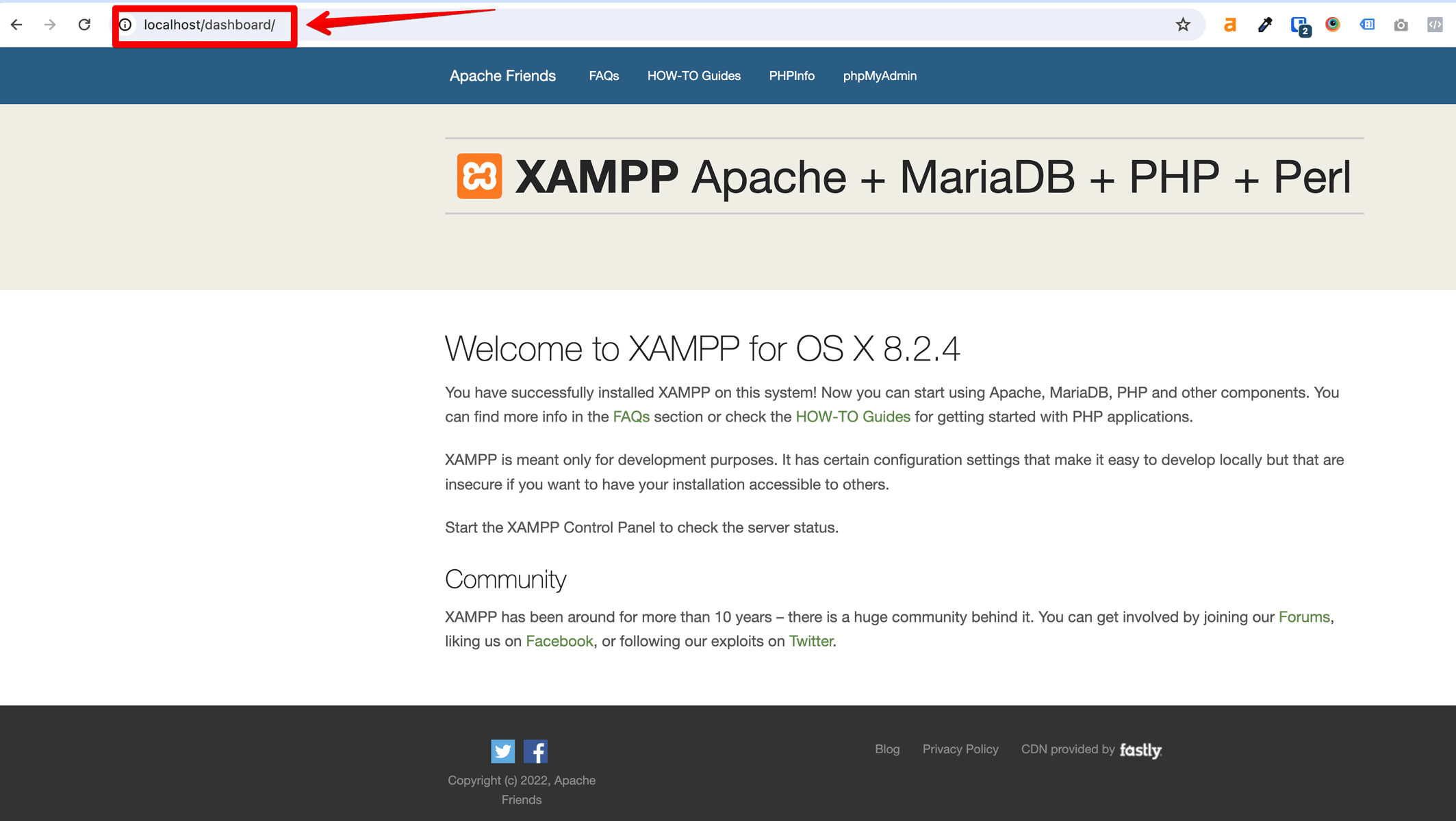 XAMPP welcome screen