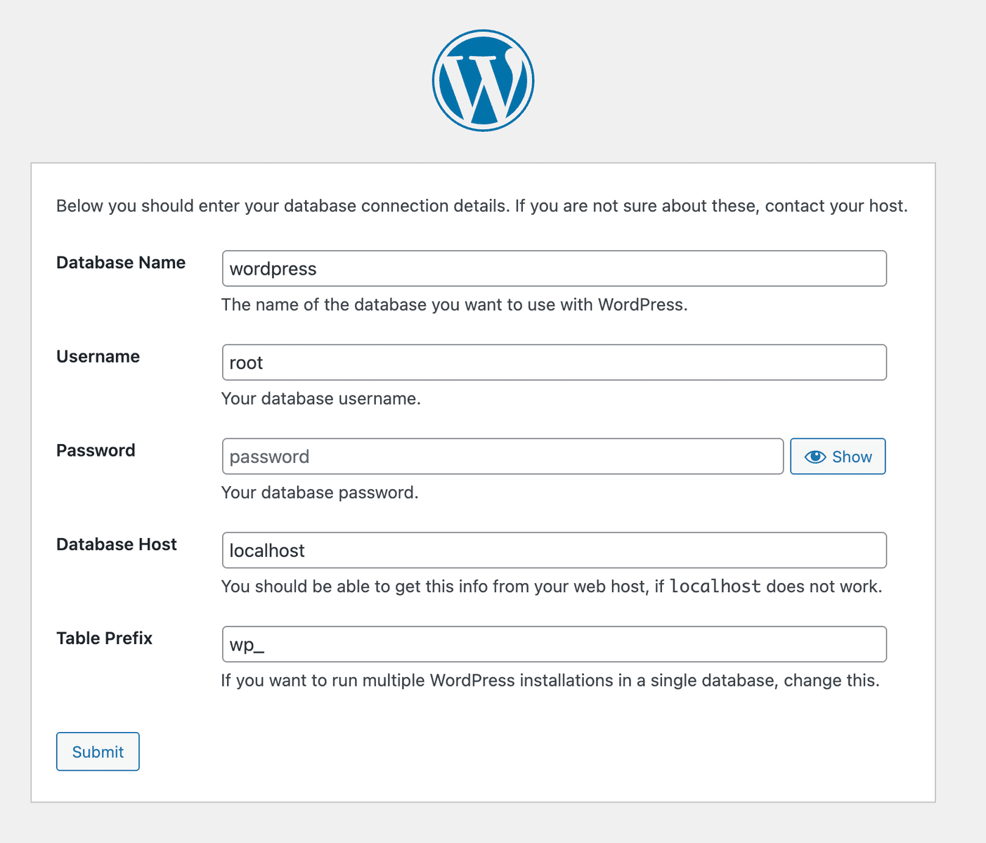 Set up WordPress database