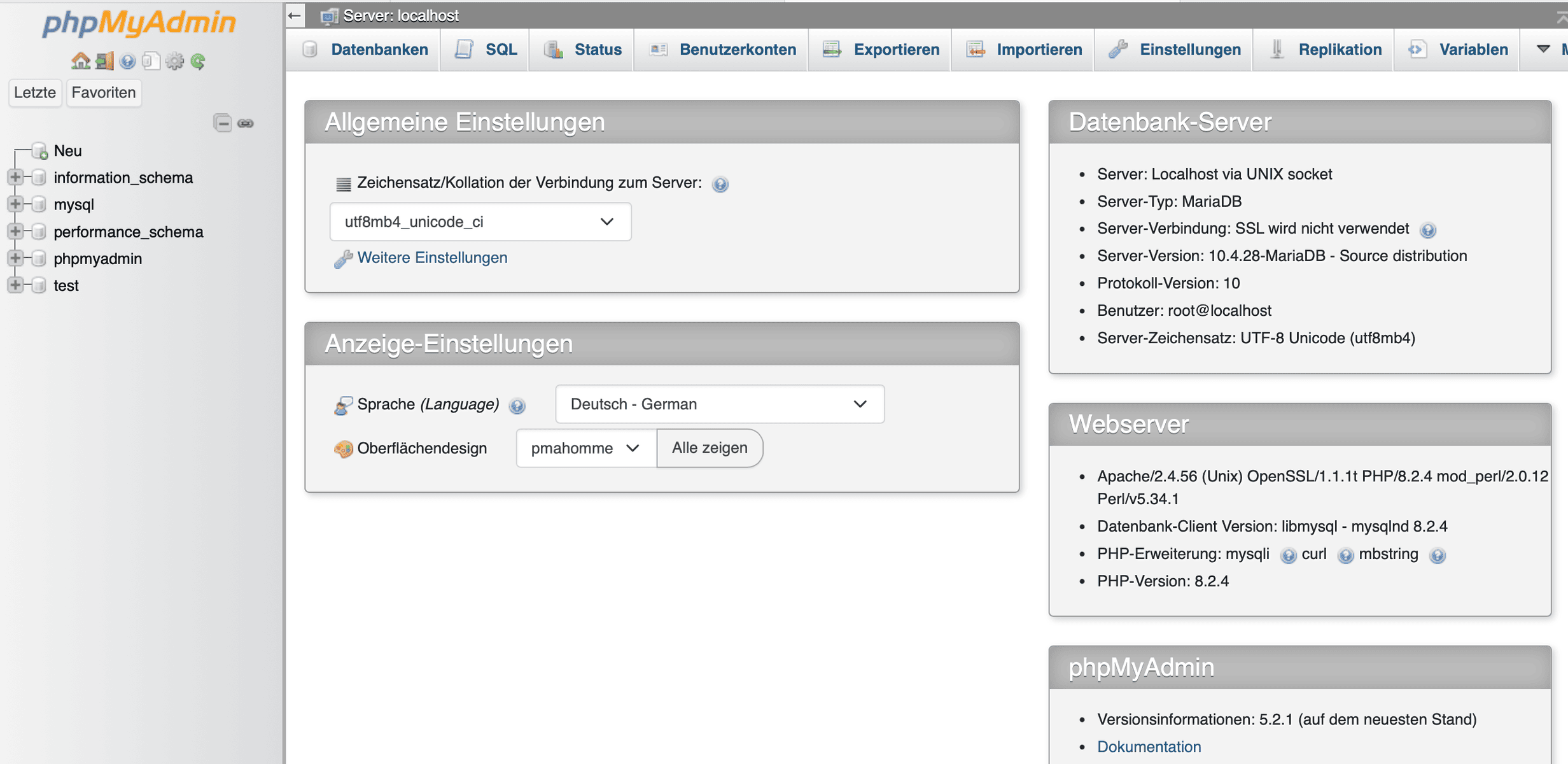 phpMyAdmin Dashboard