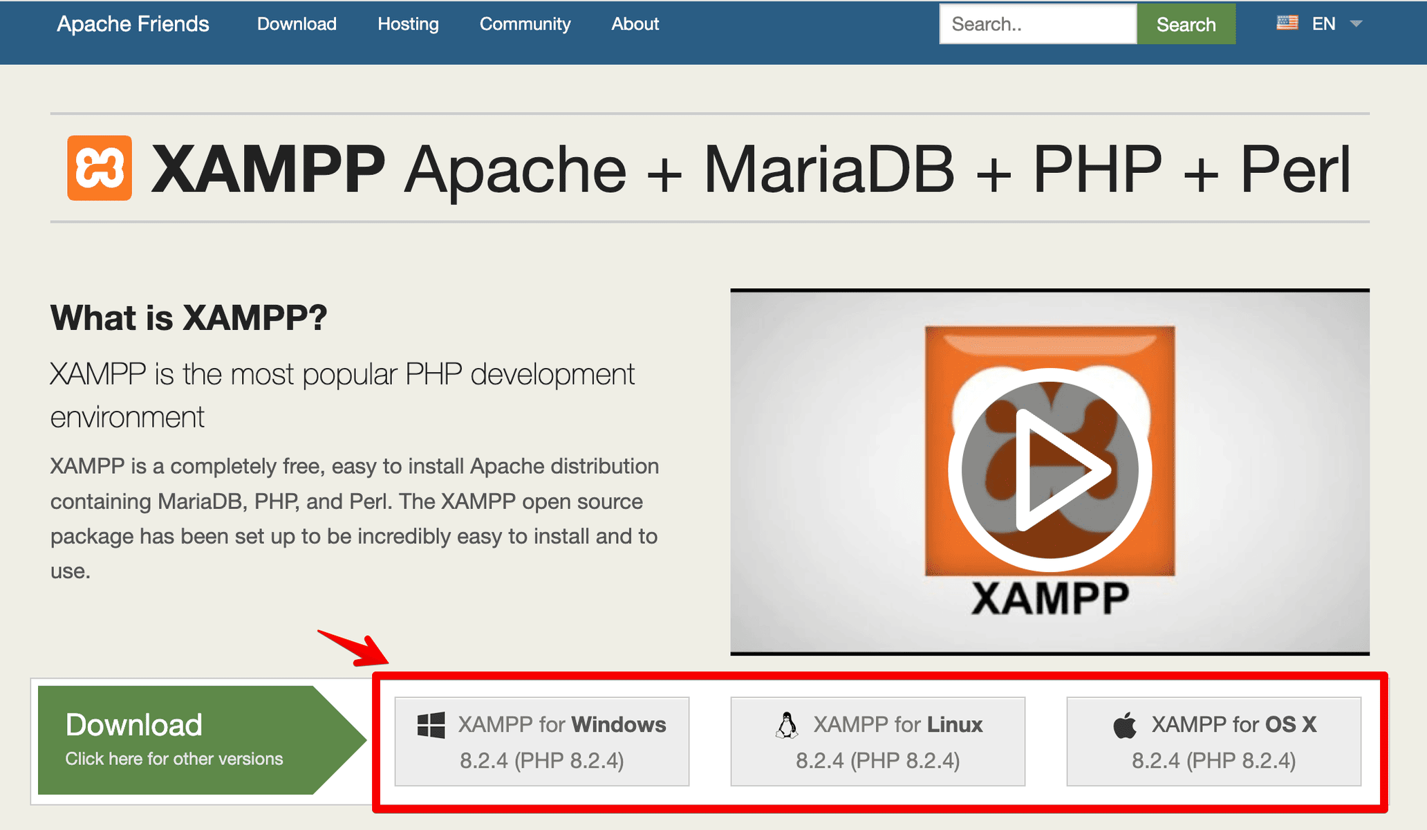 XAMPP für das passende Betriebssystem herunterladen